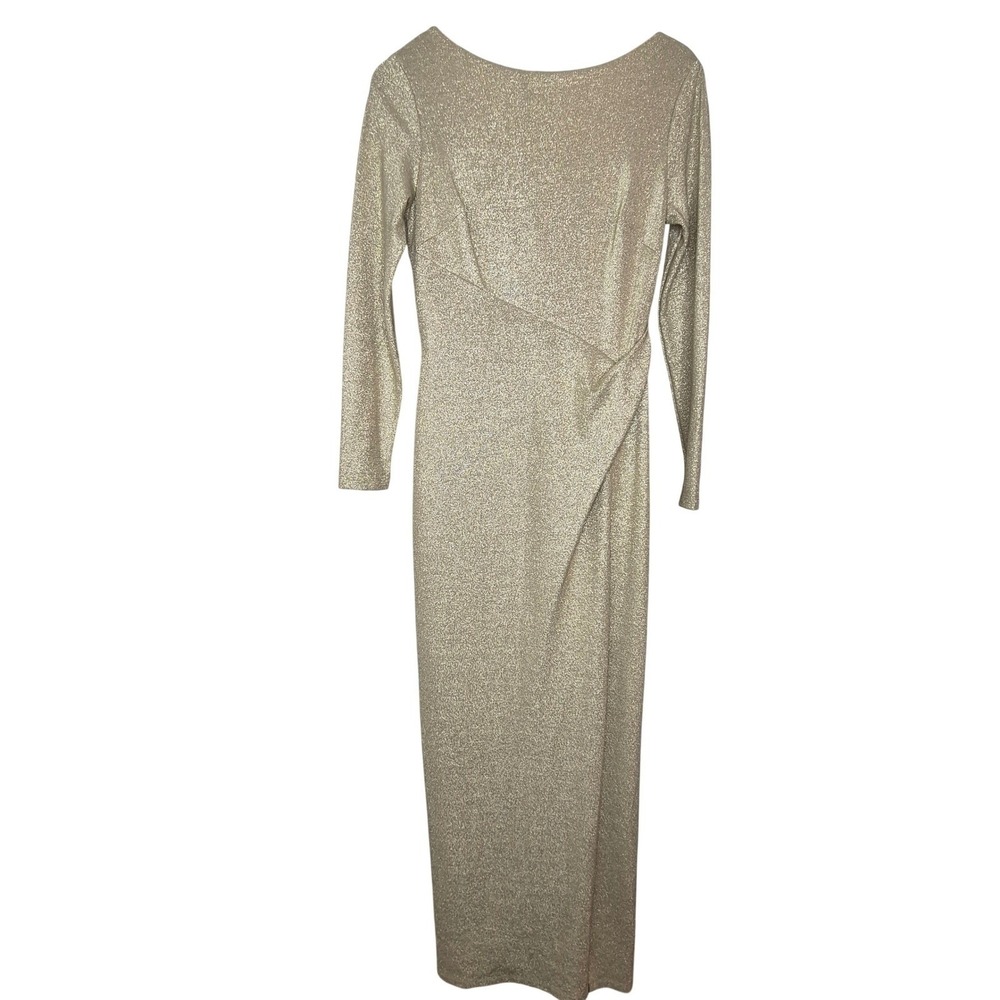 Lauren Ralph Lauren Gold Metallic Shimmer Long Sleeve Gown Side Slit 6P Petite